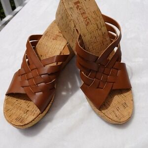 Korks‎ Brown Woven Strappy Cork Wedge Platform Sandals Women's Size 11M